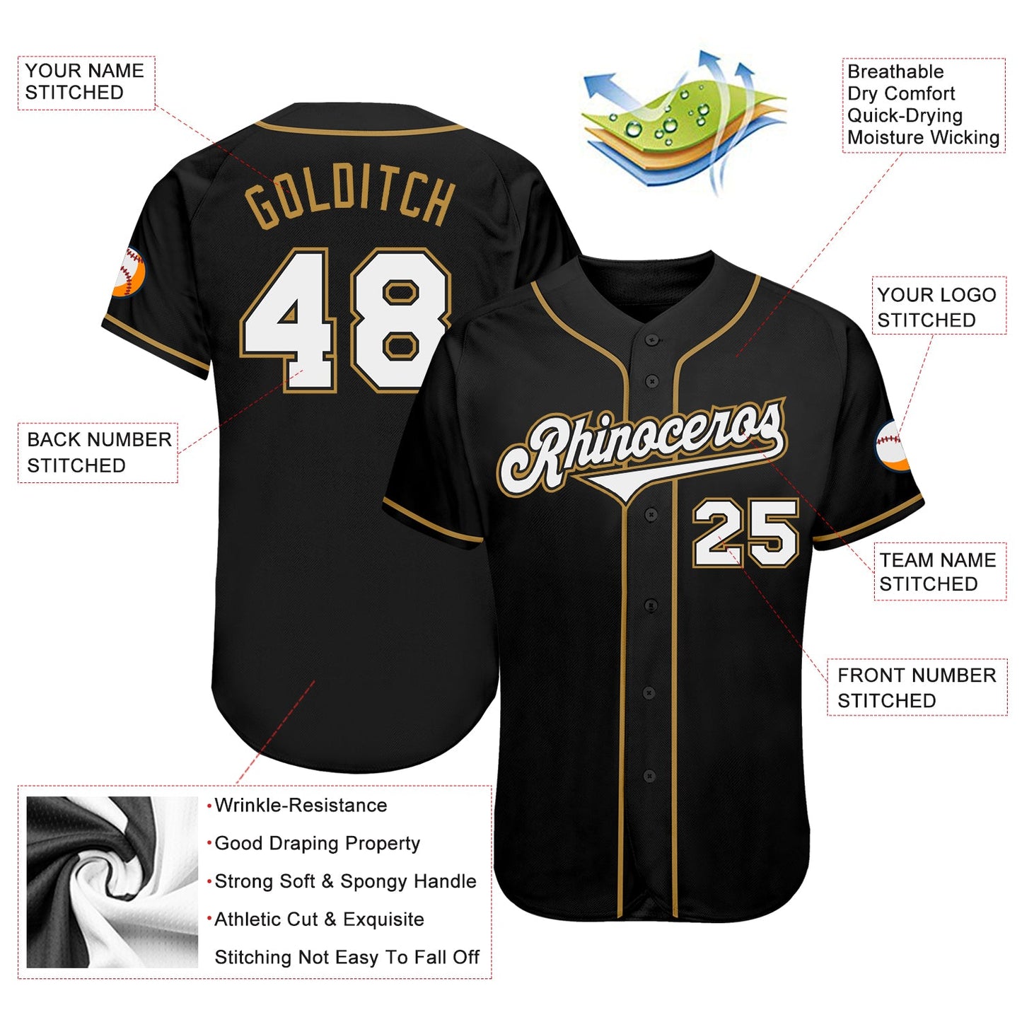 Custom Black White-Old Gold Authentic Baseball Jersey - Sky-Custom
