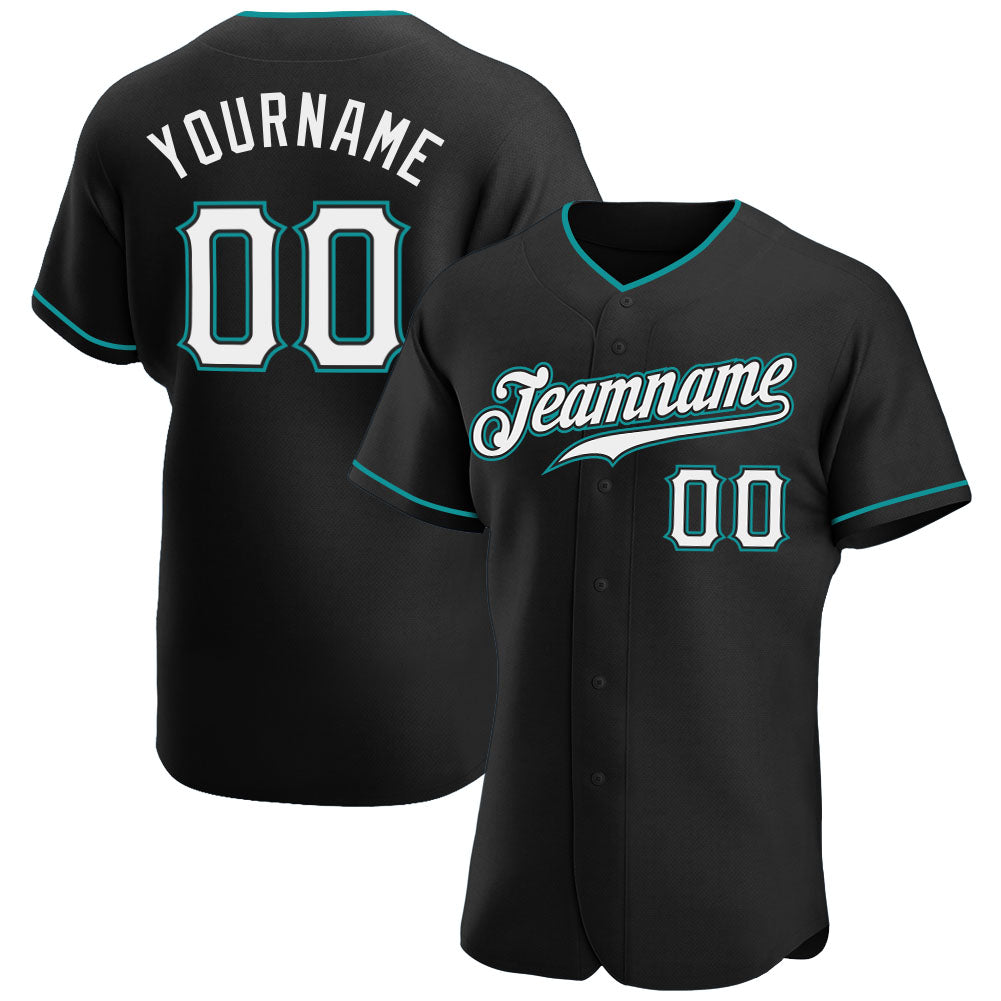 Custom Black White-Teal Authentic Baseball Jersey - Sky-Custom