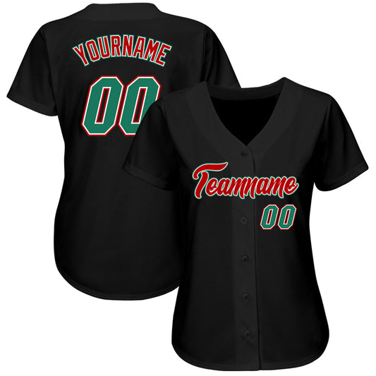 Custom Black Kelly Green-Red Authentic Baseball Jersey - Sky-Custom
