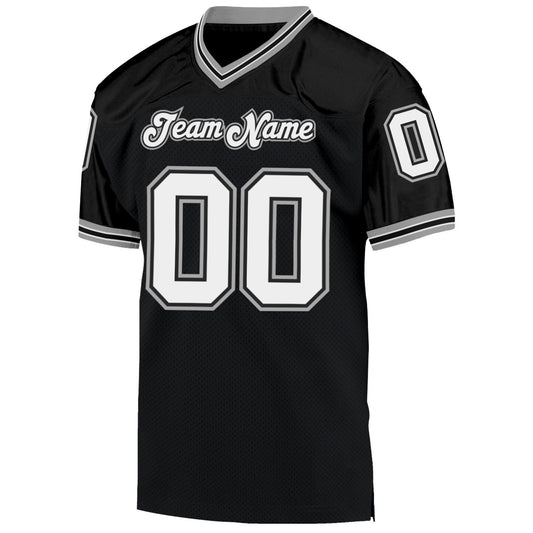 Custom Black White-Gray Mesh Authentic Throwback Football Jersey - Sky-Custom
