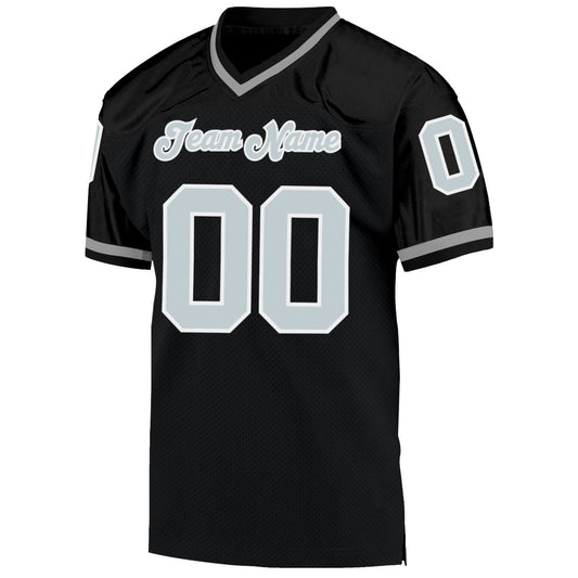 Custom Black Silver-White Mesh Authentic Throwback Football Jersey - Sky-Custom