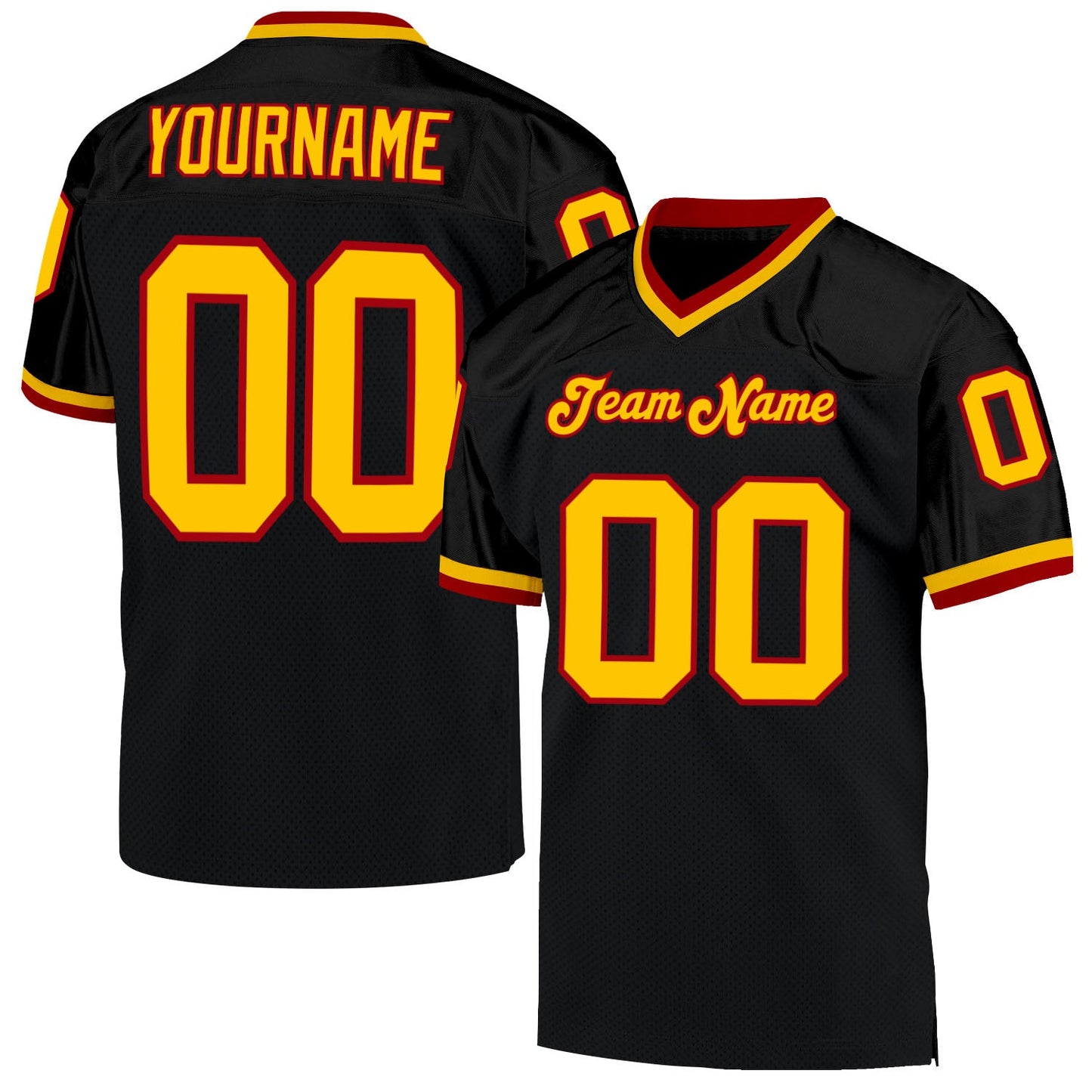 Custom Black Gold-Red Mesh Authentic Throwback Football Jersey - Sky-Custom