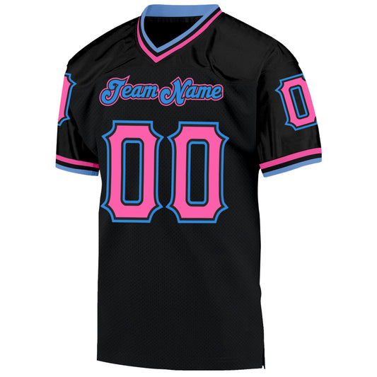 Custom Black Pink-Powder Blue Mesh Authentic Throwback Football Jersey - Sky-Custom