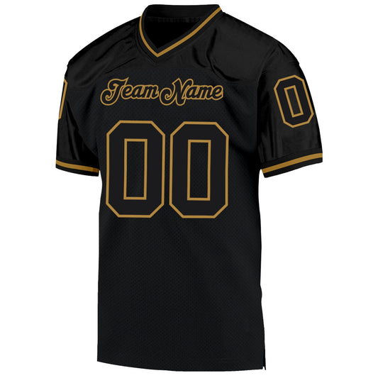 Custom Black Black-Old Gold Mesh Authentic Throwback Football Jersey - Sky-Custom