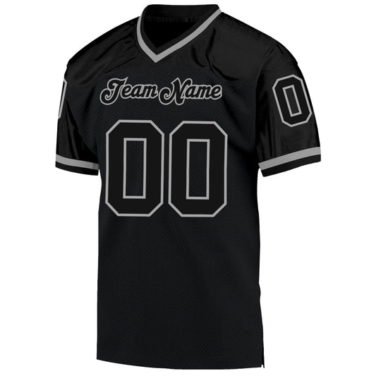 Custom Black Black-Gray Mesh Authentic Throwback Football Jersey - Sky-Custom