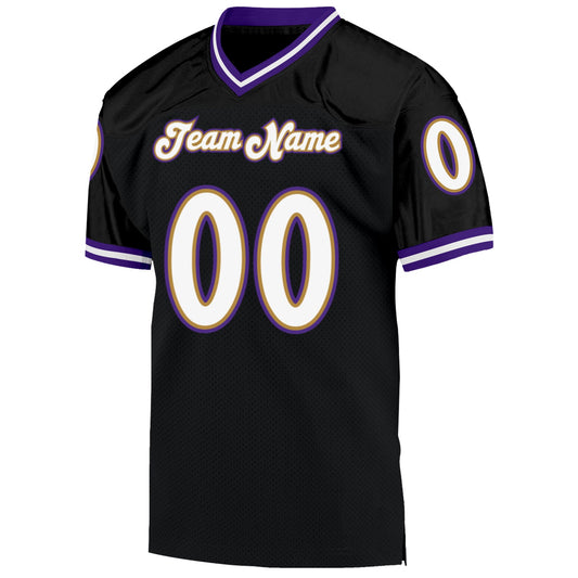 Custom Black White-Purple Mesh Authentic Throwback Football Jersey - Sky-Custom