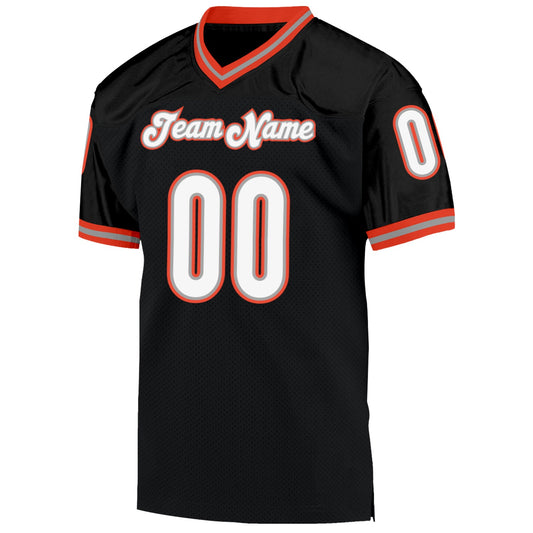 Custom Black White-Orange Mesh Authentic Throwback Football Jersey - Sky-Custom