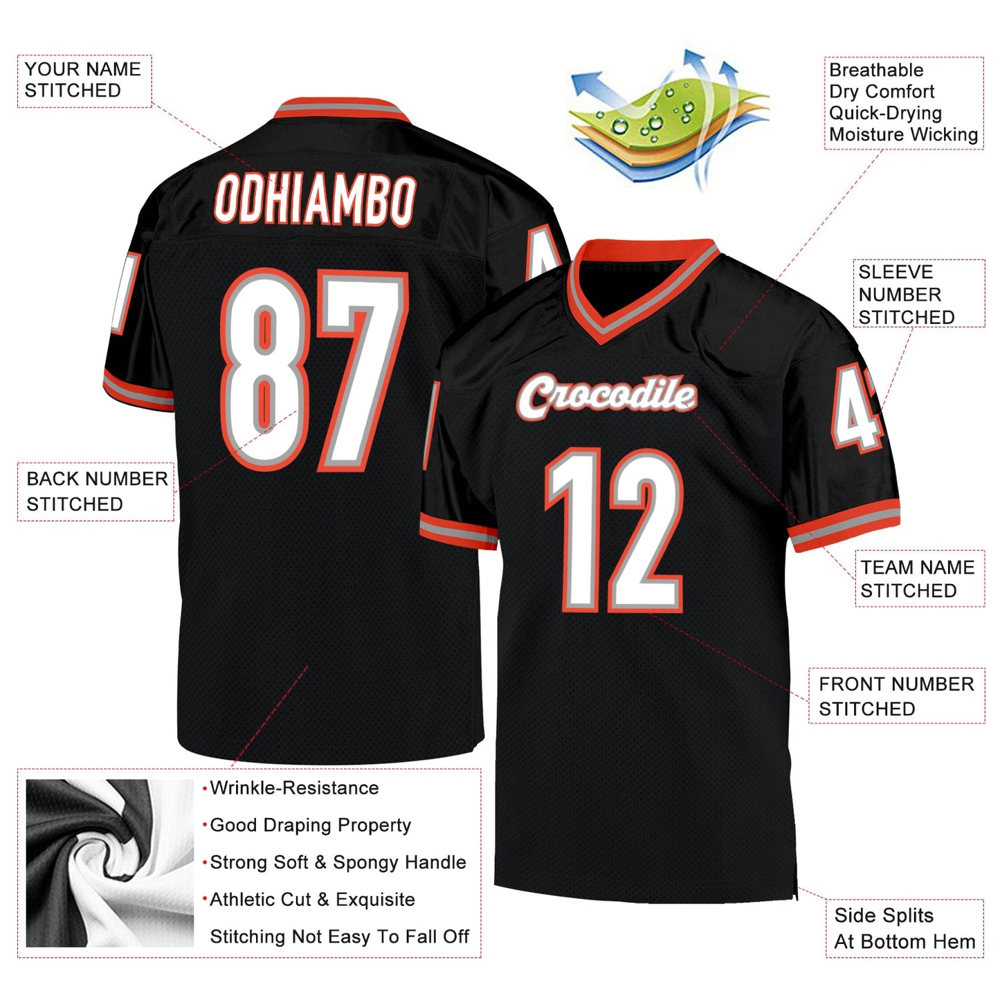 Custom Black White-Orange Mesh Authentic Throwback Football Jersey - Sky-Custom