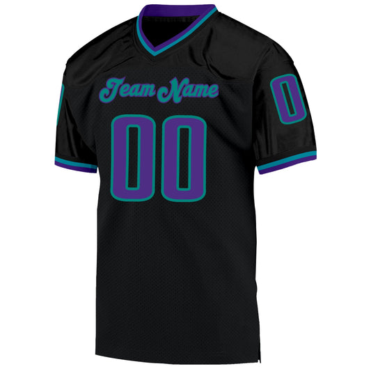 Custom Black Purple-Aqua Mesh Authentic Throwback Football Jersey - Sky-Custom