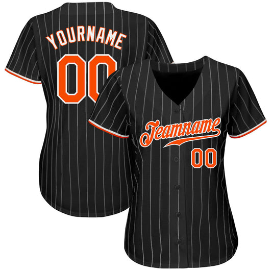 Custom Black White Pinstripe Orange-White Authentic Baseball Jersey - Sky-Custom