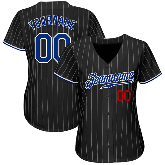 Custom Black White Pinstripe Royal-Red Authentic Baseball Jersey - Sky-Custom