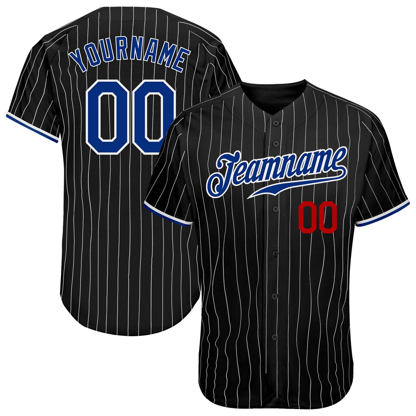 Custom Black White Pinstripe Royal-Red Authentic Baseball Jersey - Sky-Custom