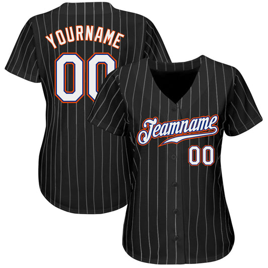 Custom Black White Pinstripe White-Orange Authentic Baseball Jersey - Sky-Custom