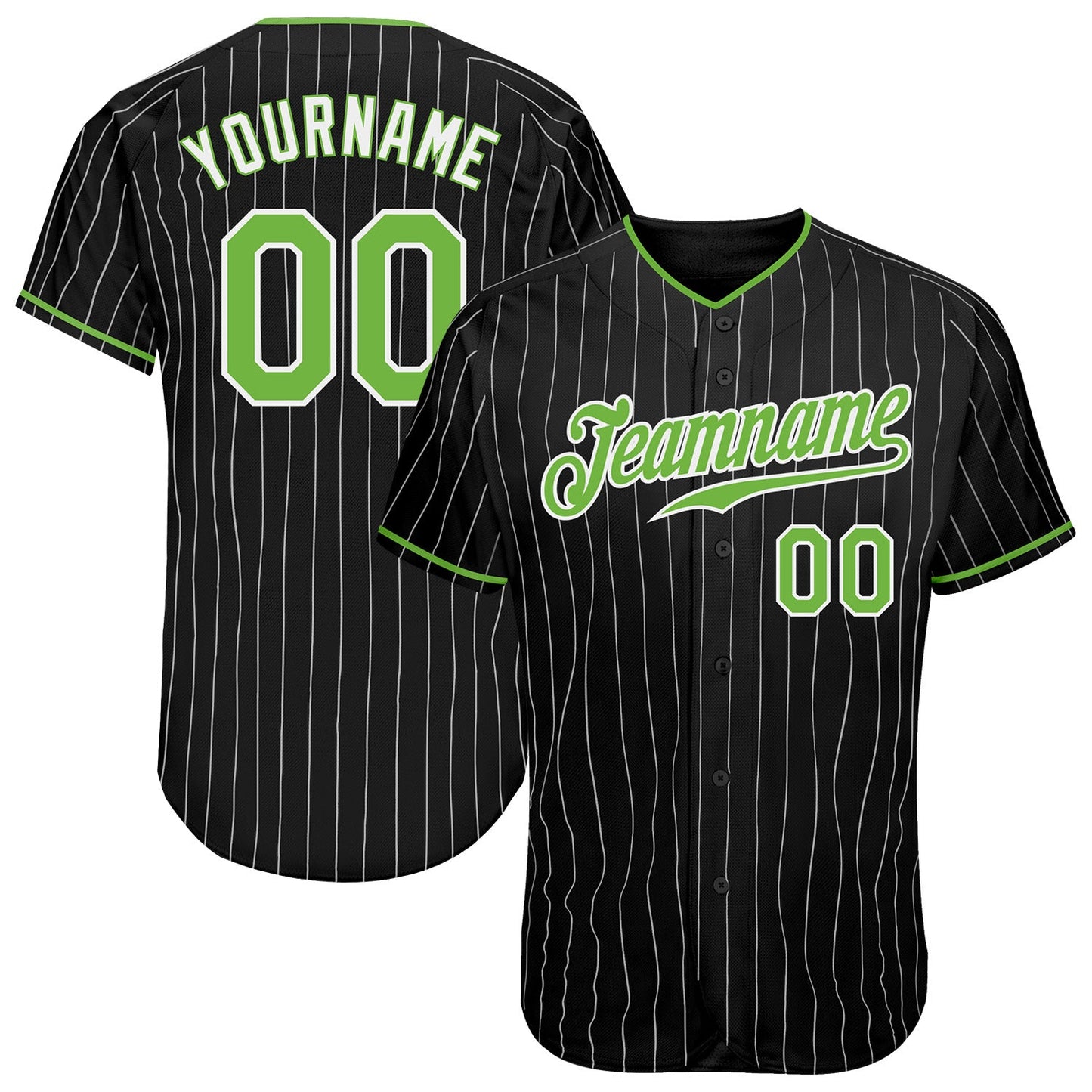 Custom Black White Pinstripe Neon Green-White Authentic Baseball Jersey - Sky-Custom