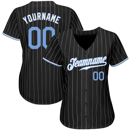 Custom Black White Pinstripe Light Blue-White Authentic Baseball Jersey - Sky-Custom