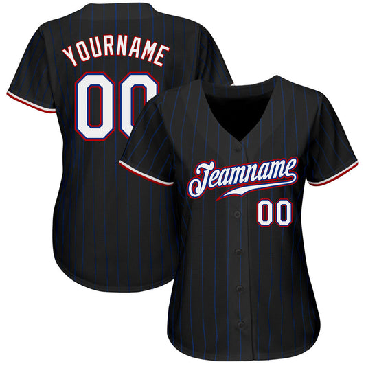 Custom Black Royal Pinstripe White-Red Authentic Baseball Jersey - Sky-Custom