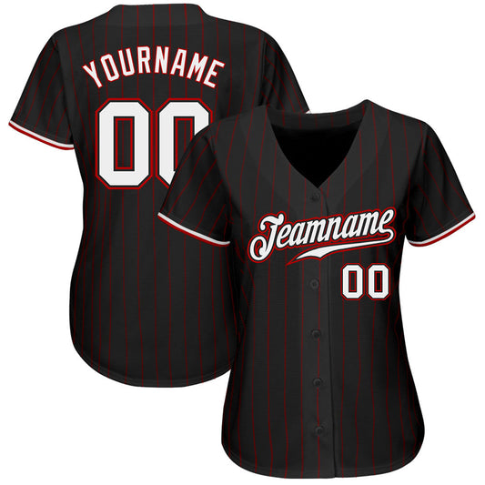 Custom Black Red Pinstripe White-Red Authentic Baseball Jersey - Sky-Custom