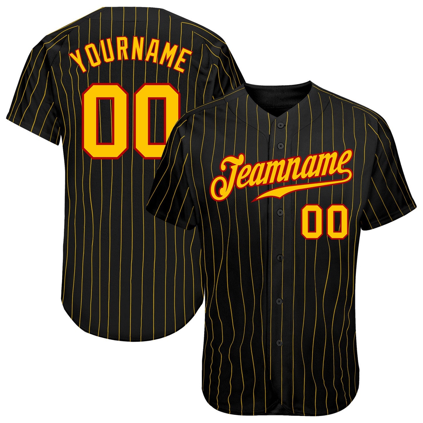 Custom Black Gold Pinstripe Gold-Red Authentic Baseball Jersey - Sky-Custom
