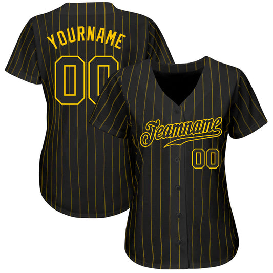Custom Black Gold Pinstripe Black-Gold Authentic Baseball Jersey - Sky-Custom