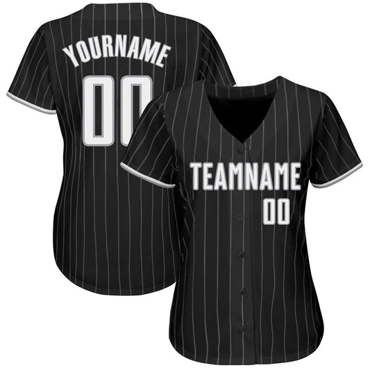 Custom Black Gray Pinstripe White-Gray Authentic Baseball Jersey - Sky-Custom