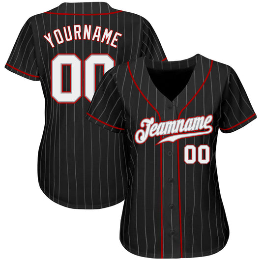 Custom Black Gray Pinstripe White-Red Authentic Baseball Jersey - Sky-Custom