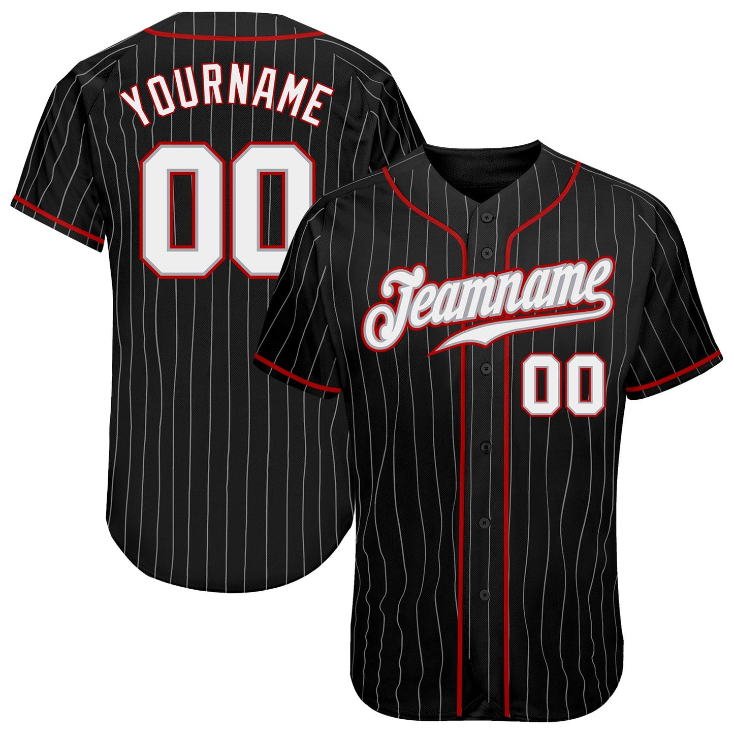 Custom Black Gray Pinstripe White-Red Authentic Baseball Jersey - Sky-Custom