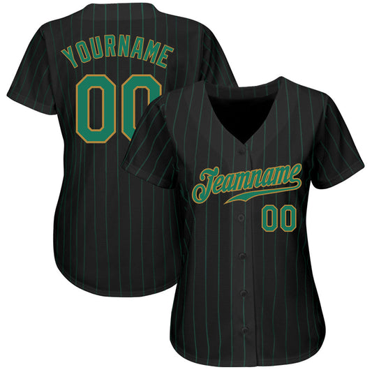 Custom Black Kelly Green Pinstripe Kelly Green-Old Gold Authentic Baseball Jersey - Sky-Custom