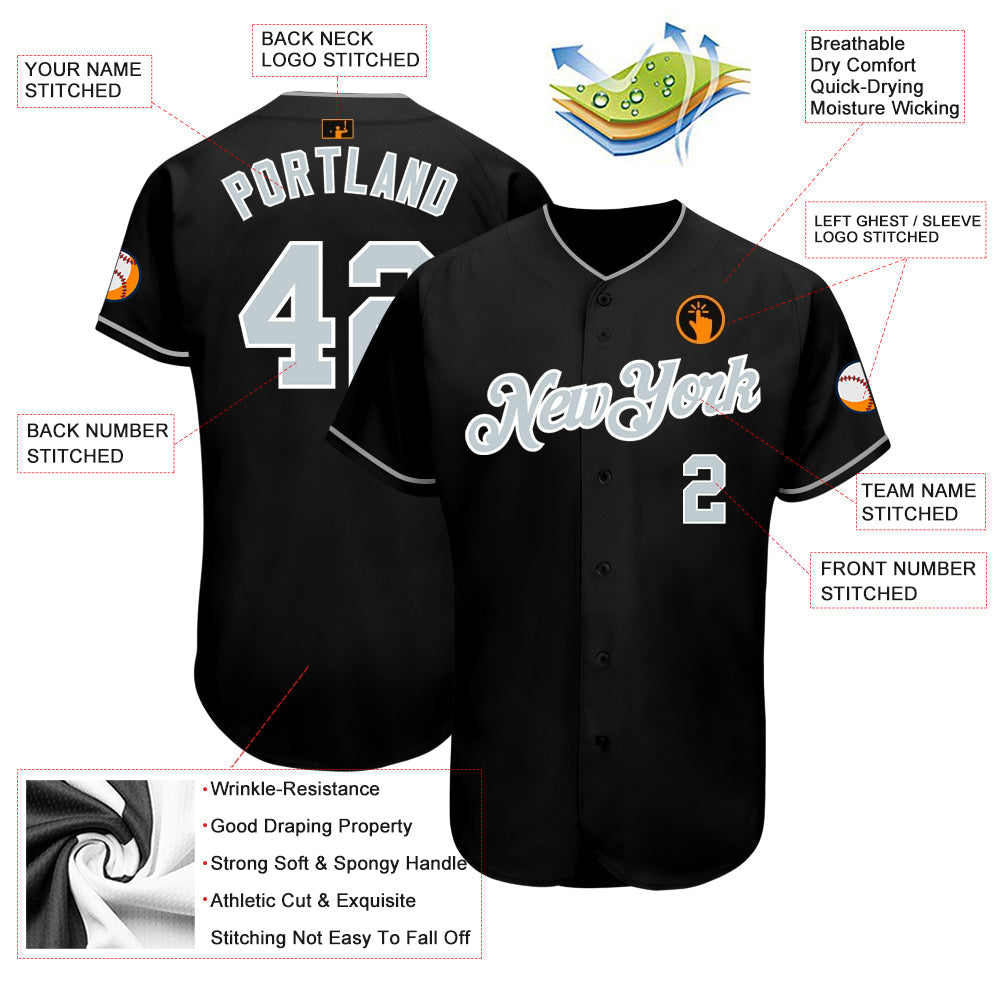 Custom Black Gray-White Authentic Baseball Jersey - Sky-Custom