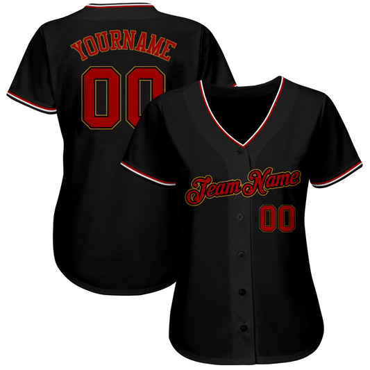 Custom Black Red-Old Gold Authentic Baseball Jersey - Sky-Custom