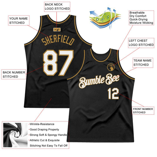 Custom Black White-Old Gold Authentic Throwback Basketball Jersey - Sky-Custom