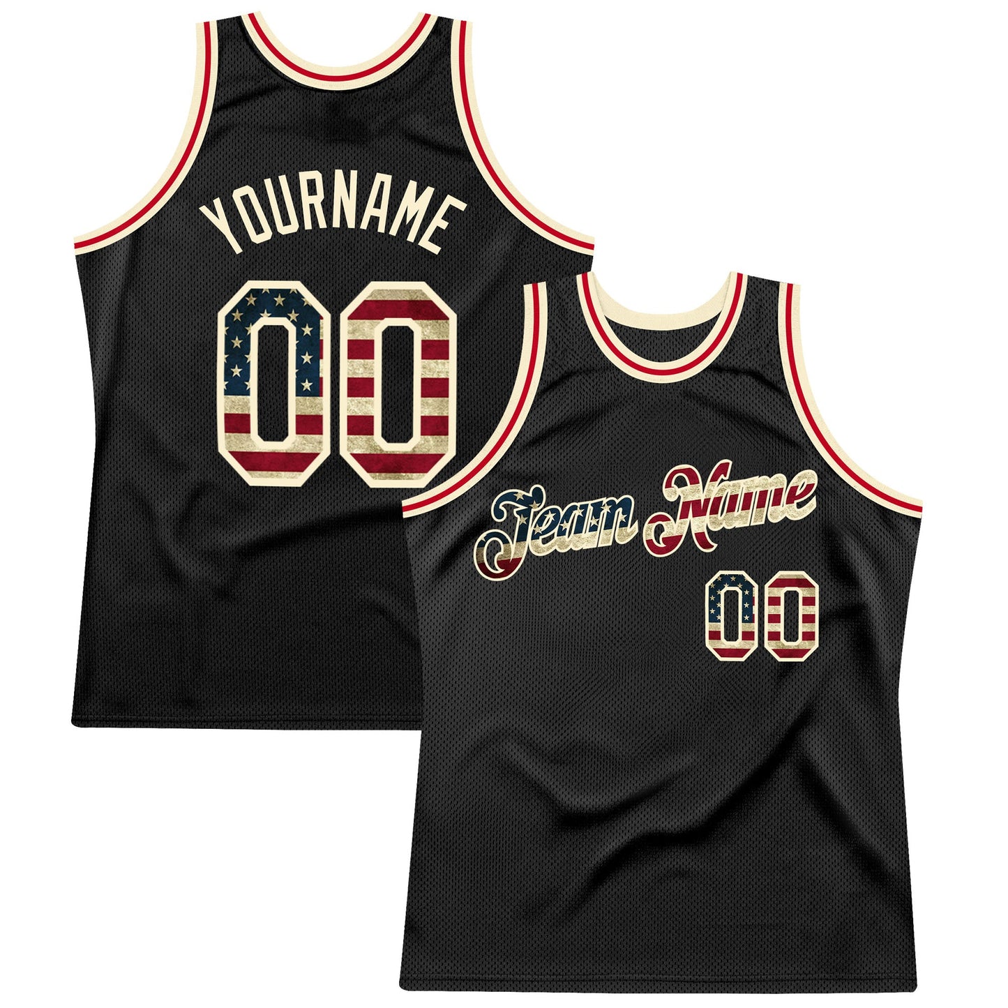 Custom Black Vintage USA Flag-Cream Authentic Throwback Basketball Jersey - Sky-Custom