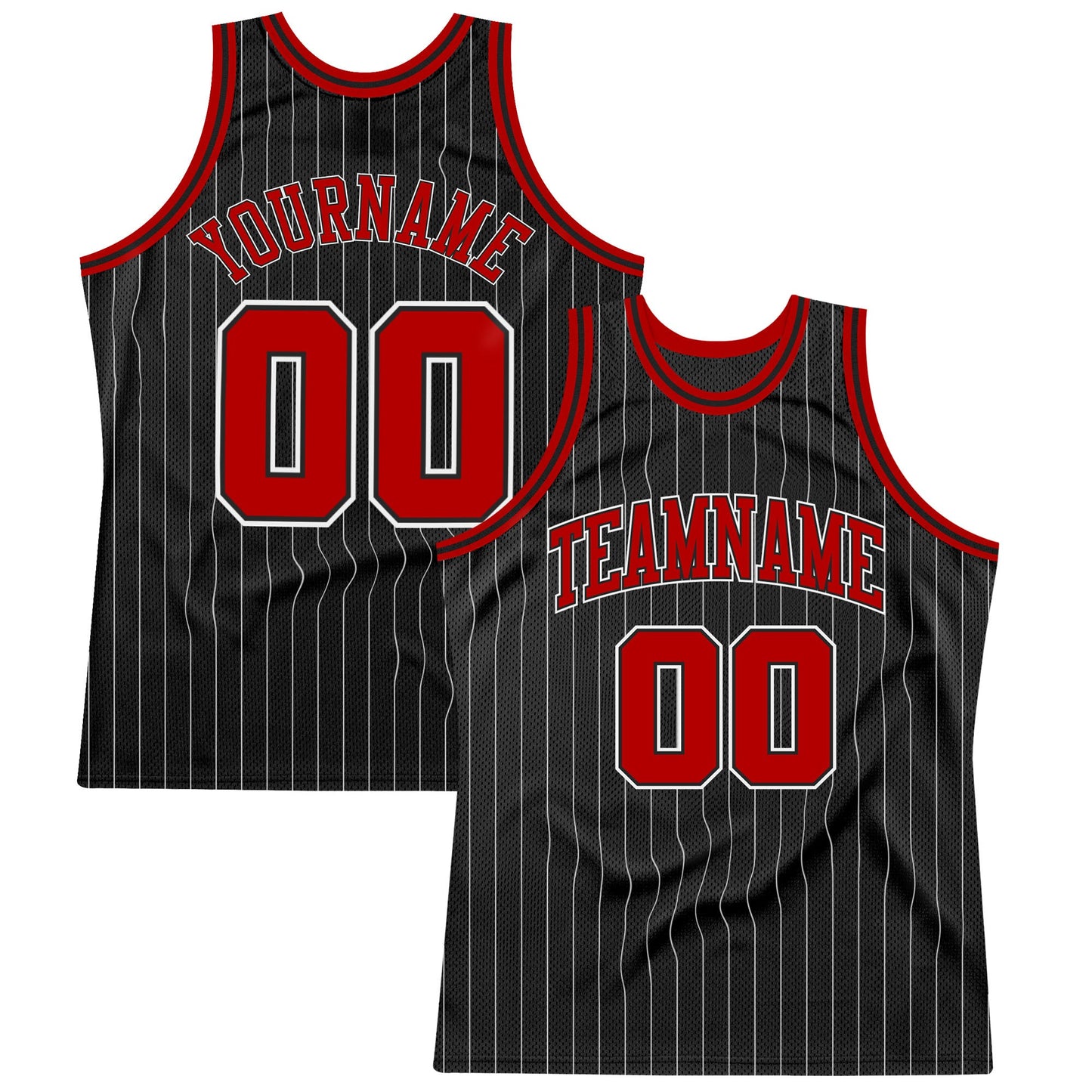 Custom Black White Pinstripe Red-White Authentic Basketball Jersey - Sky-Custom