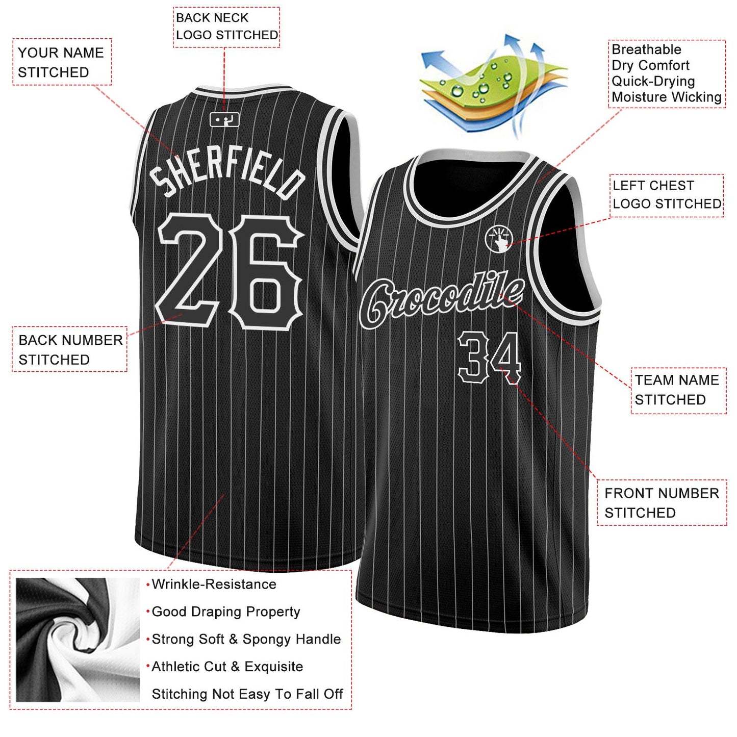 Custom Black White Pinstripe Black-White Authentic Basketball Jersey - Sky-Custom