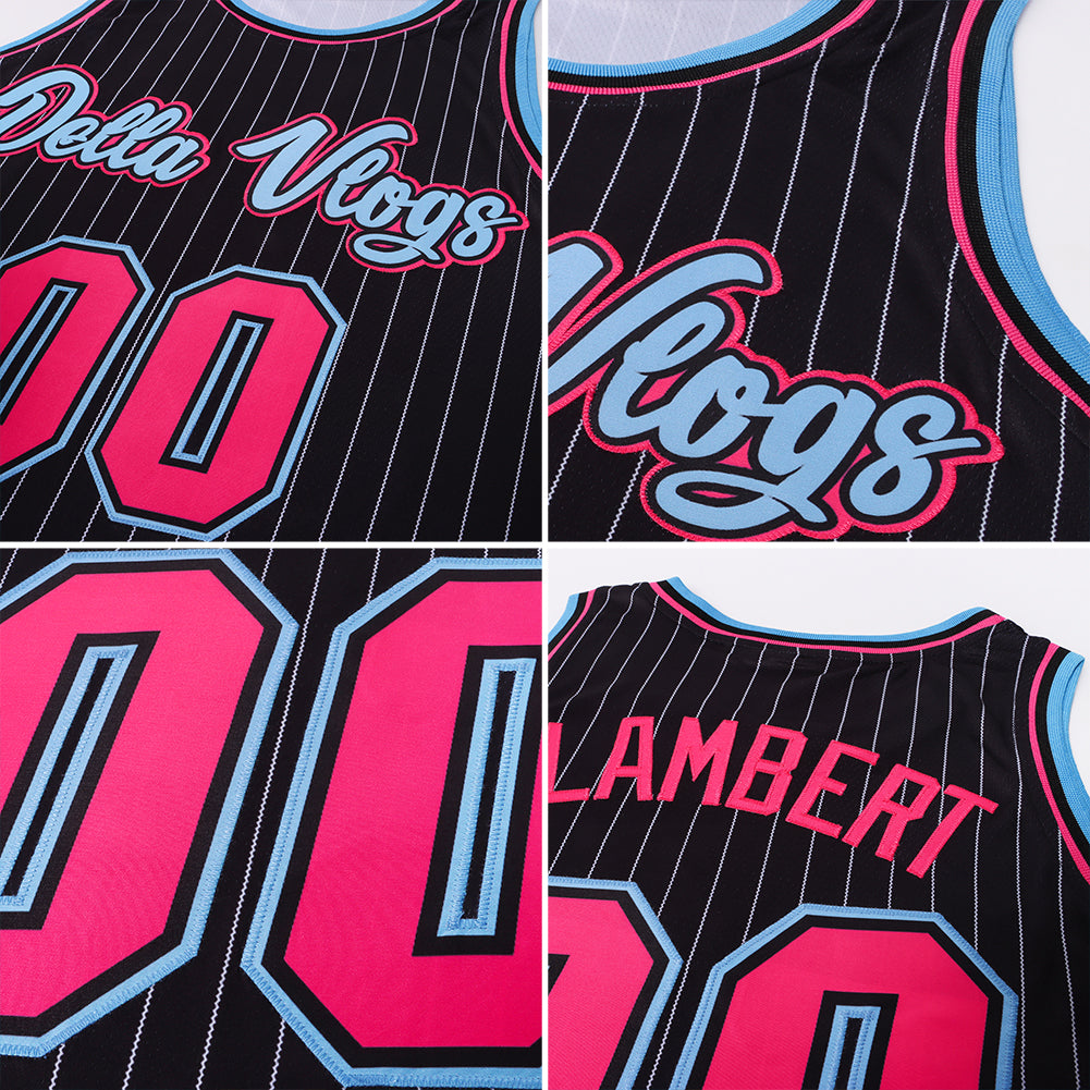 Custom Black White Pinstripe Pink-Light Blue Authentic Basketball Jersey - Sky-Custom