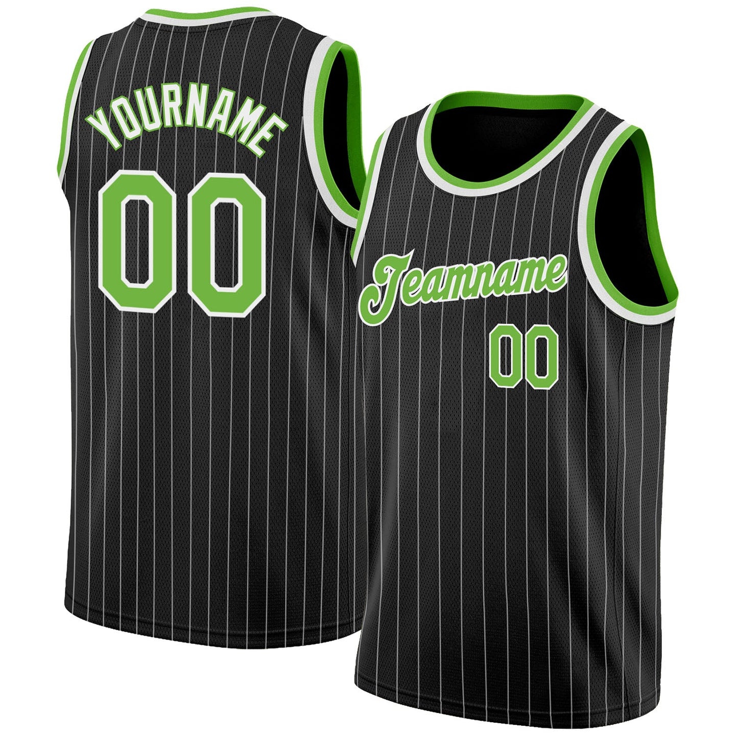 Custom Black White Pinstripe Neon Green-White Authentic Basketball Jersey - Sky-Custom