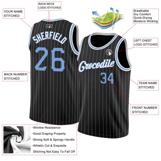 Custom Black White Pinstripe Light Blue-White Authentic Basketball Jersey - Sky-Custom