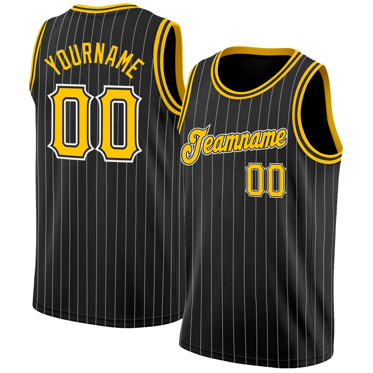 Custom Black White Pinstripe Gold-White Authentic Basketball Jersey - Sky-Custom