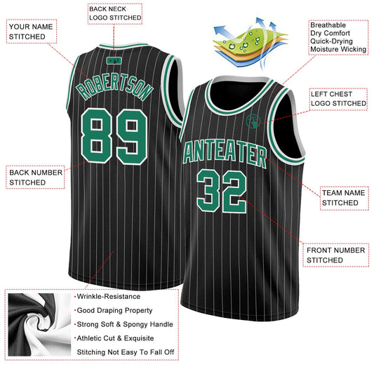 Custom Black White Pinstripe Kelly Green-White Authentic Basketball Jersey - Sky-Custom