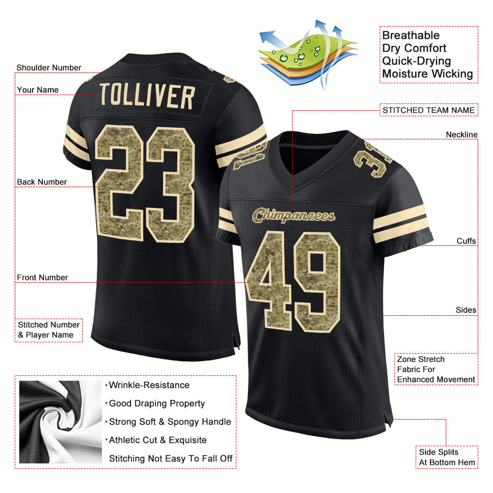 Custom Black Camo-Cream Mesh Authentic Salute To Service Football Jersey - Sky-Custom