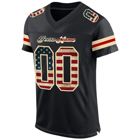 Custom Black Vintage USA Flag-Cream Mesh Authentic Football Jersey - Sky-Custom