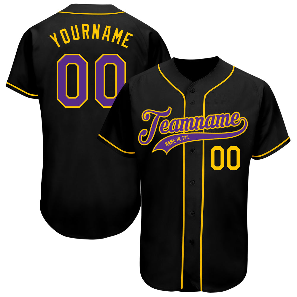 Custom Black Purple-Gold Authentic Baseball Jersey - Sky-Custom