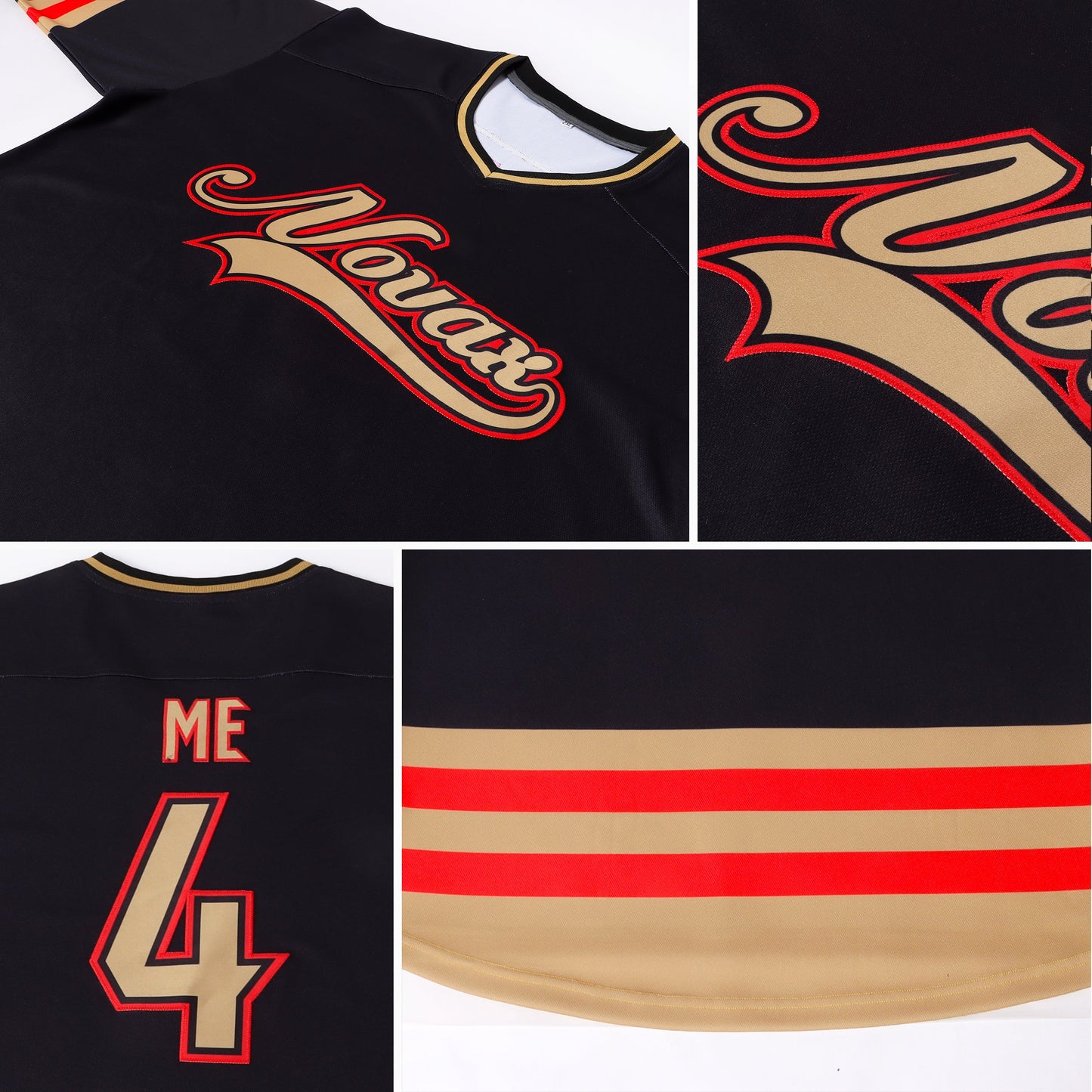 Custom Black Old Gold-Red Hockey Jersey - Sky-Custom