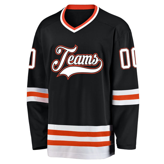 Custom Black White-Orange Hockey Jersey - Sky-Custom