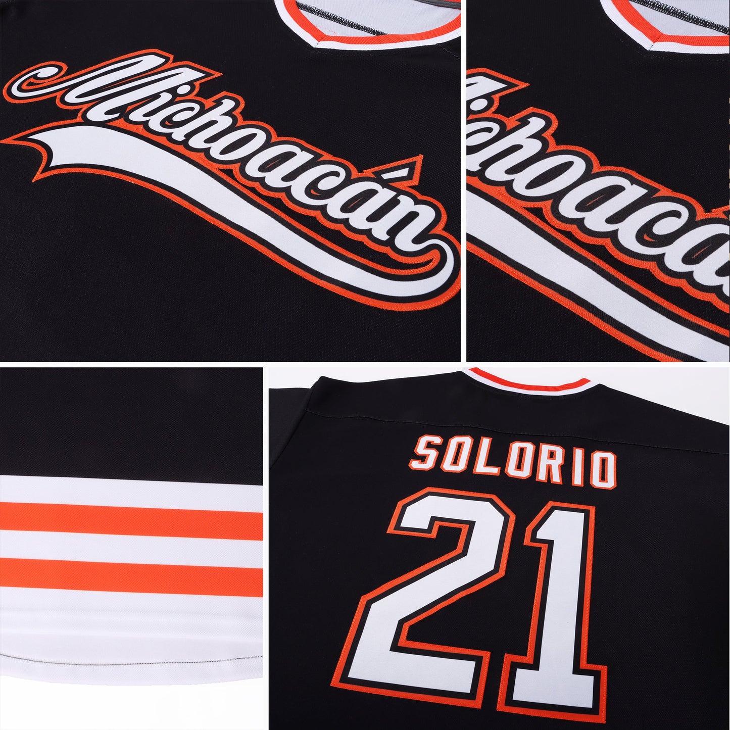 Custom Black White-Orange Hockey Jersey - Sky-Custom