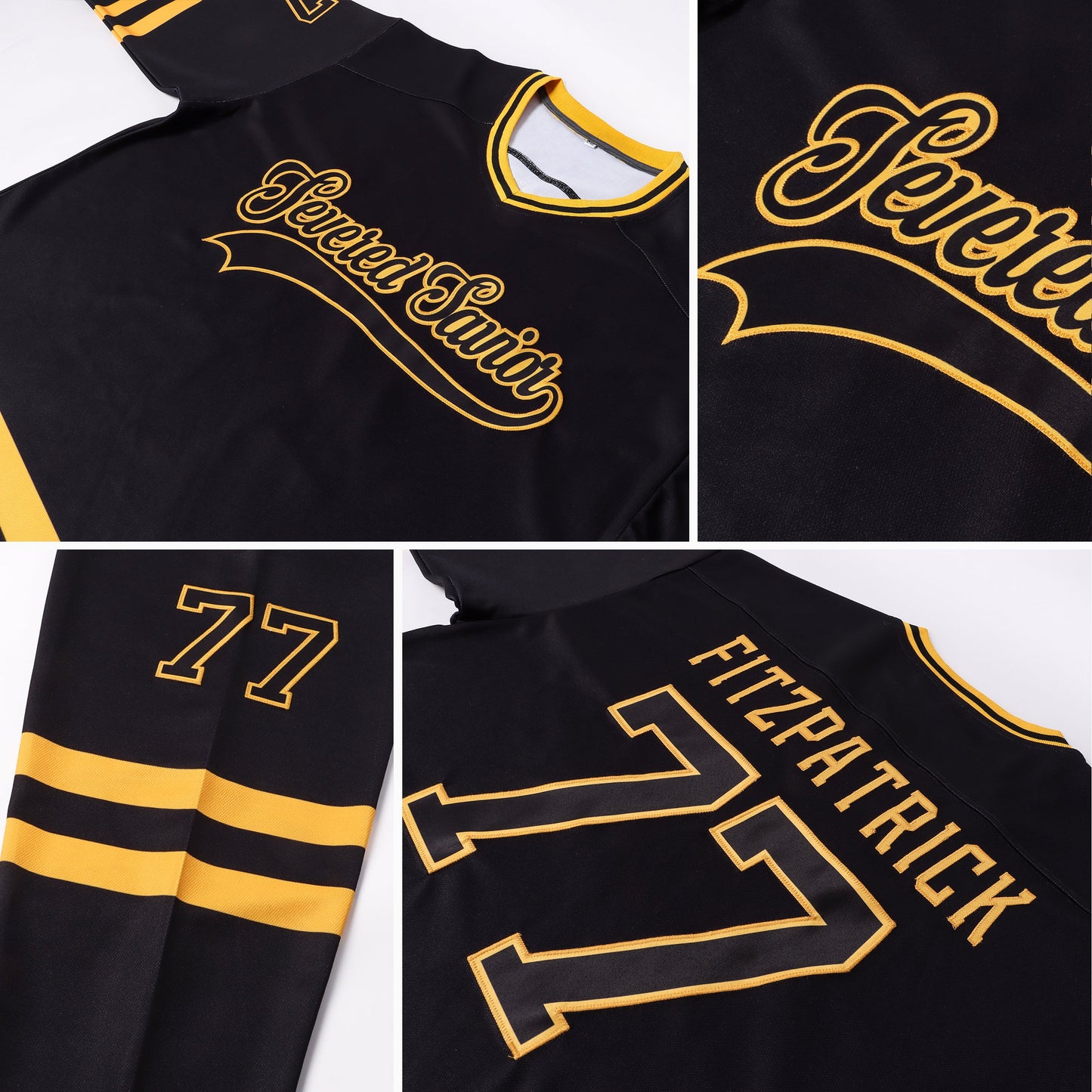 Custom Black Black-Gold Hockey Jersey - Sky-Custom