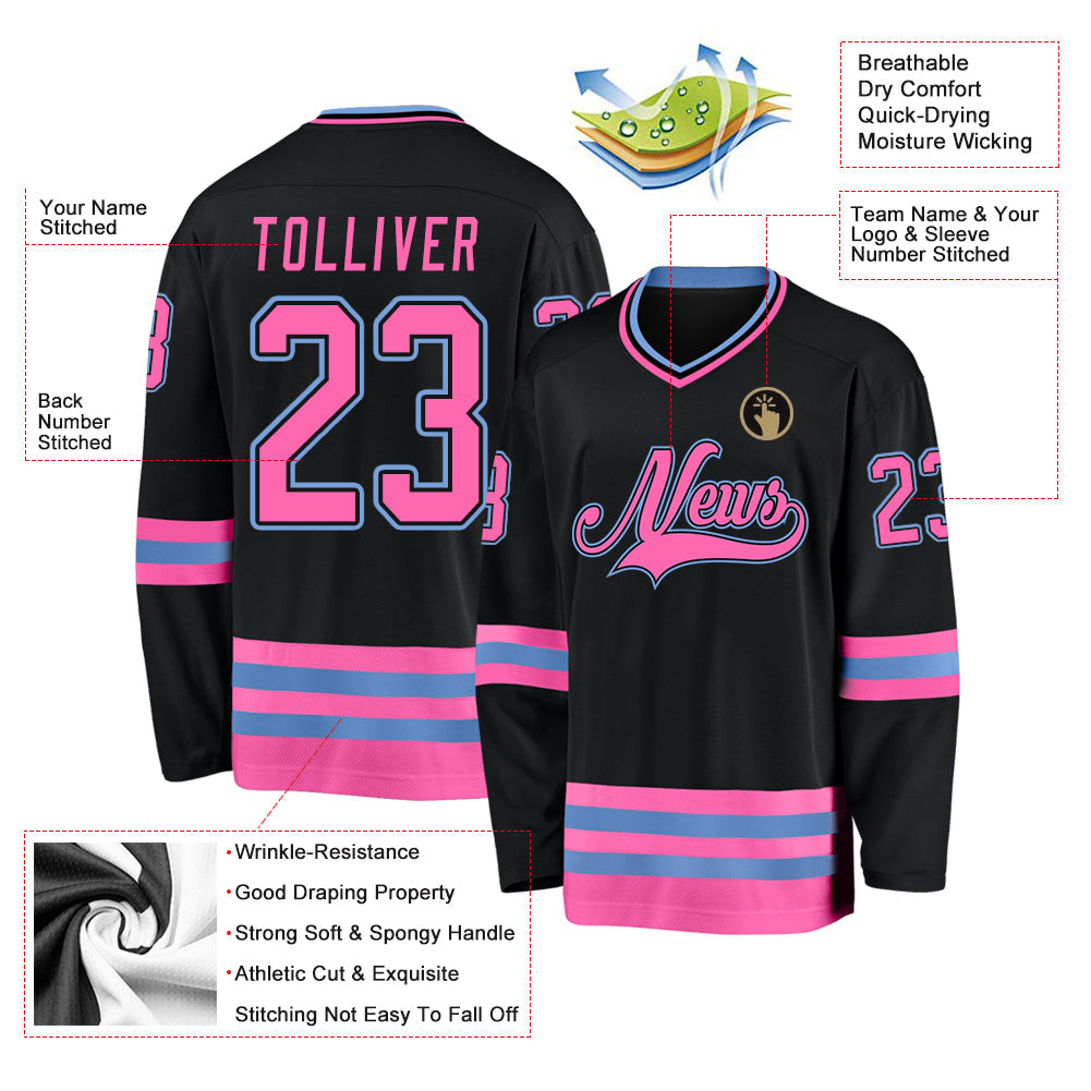 Custom Black Pink-Light Blue Hockey Jersey - Sky-Custom