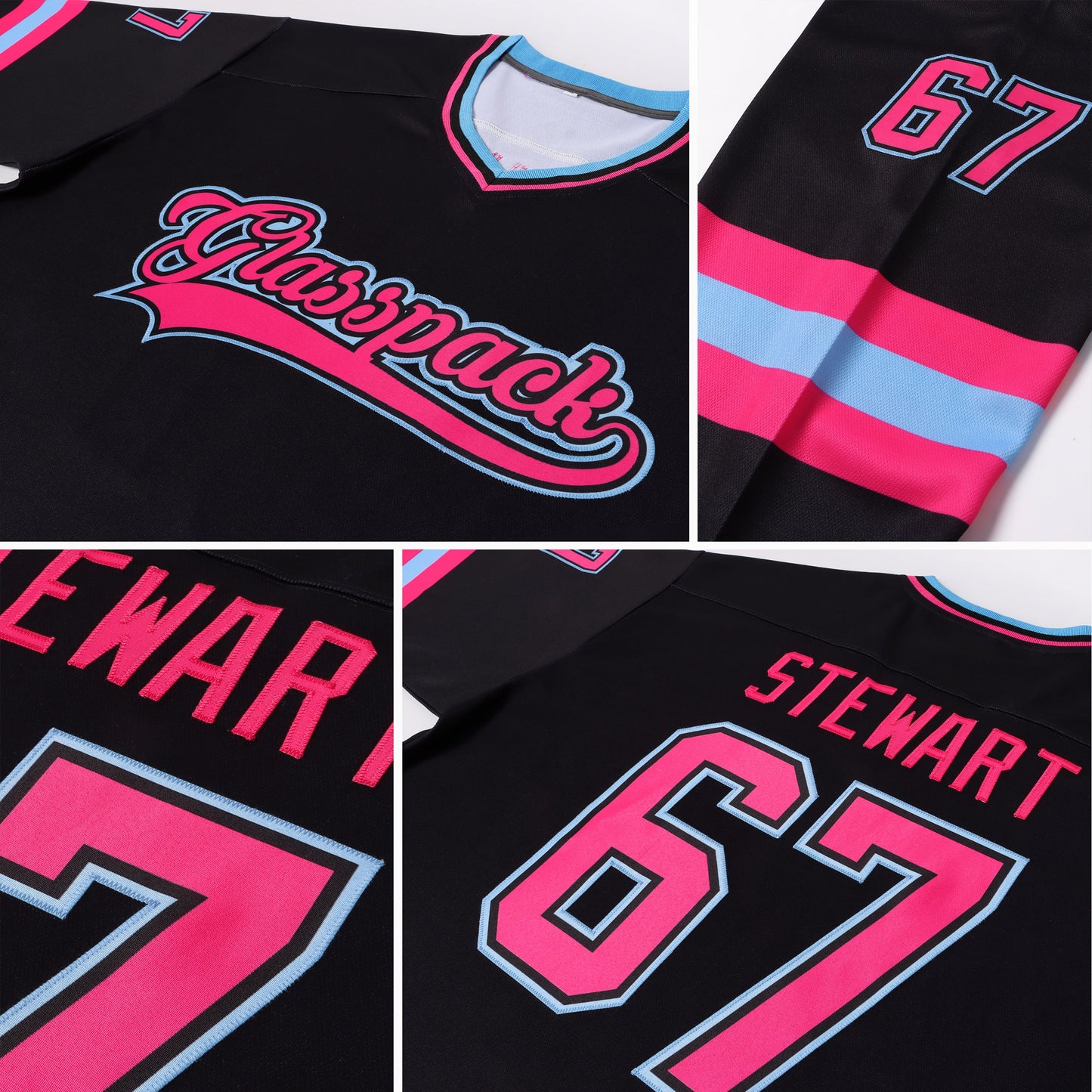 Custom Black Pink-Light Blue Hockey Jersey - Sky-Custom