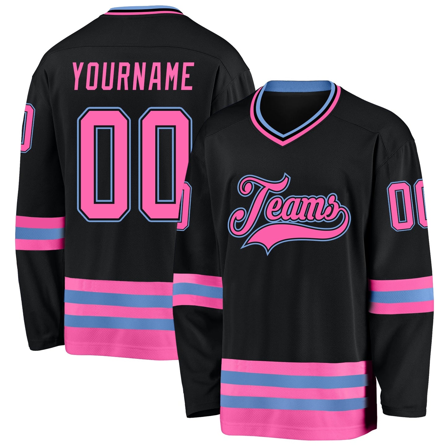 Custom Black Pink-Light Blue Hockey Jersey - Sky-Custom