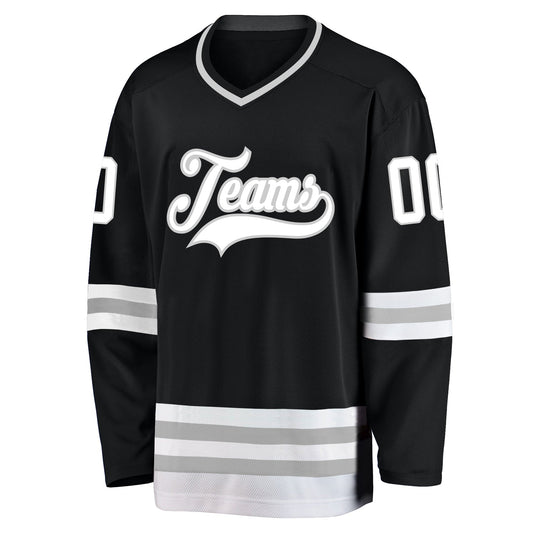 Custom Black White-Gray Hockey Jersey - Sky-Custom