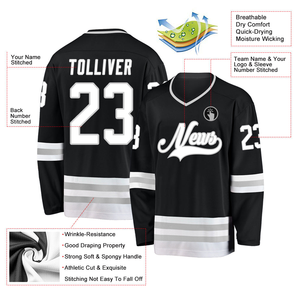 Custom Black White-Gray Hockey Jersey - Sky-Custom